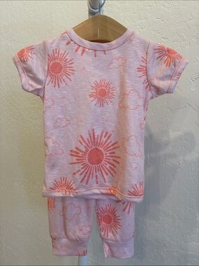 Kids Pink Sunprint Matching Set - Soft Short Sleeve Top & Pants